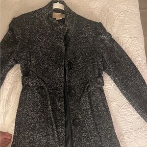 Michael Kors Elegant Black and White Patterned Wool Coat